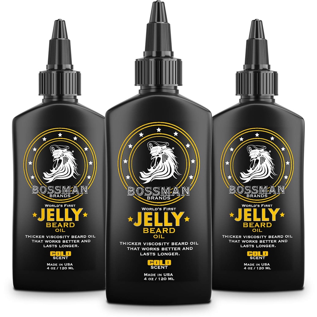 Bossman Jelly Beard Oil vīriešiem - 3 Pack (12 oz kopā, zelta smarža) – Mīkstina, Mitrina un nosacījumi ar dabas sastāvdaļām