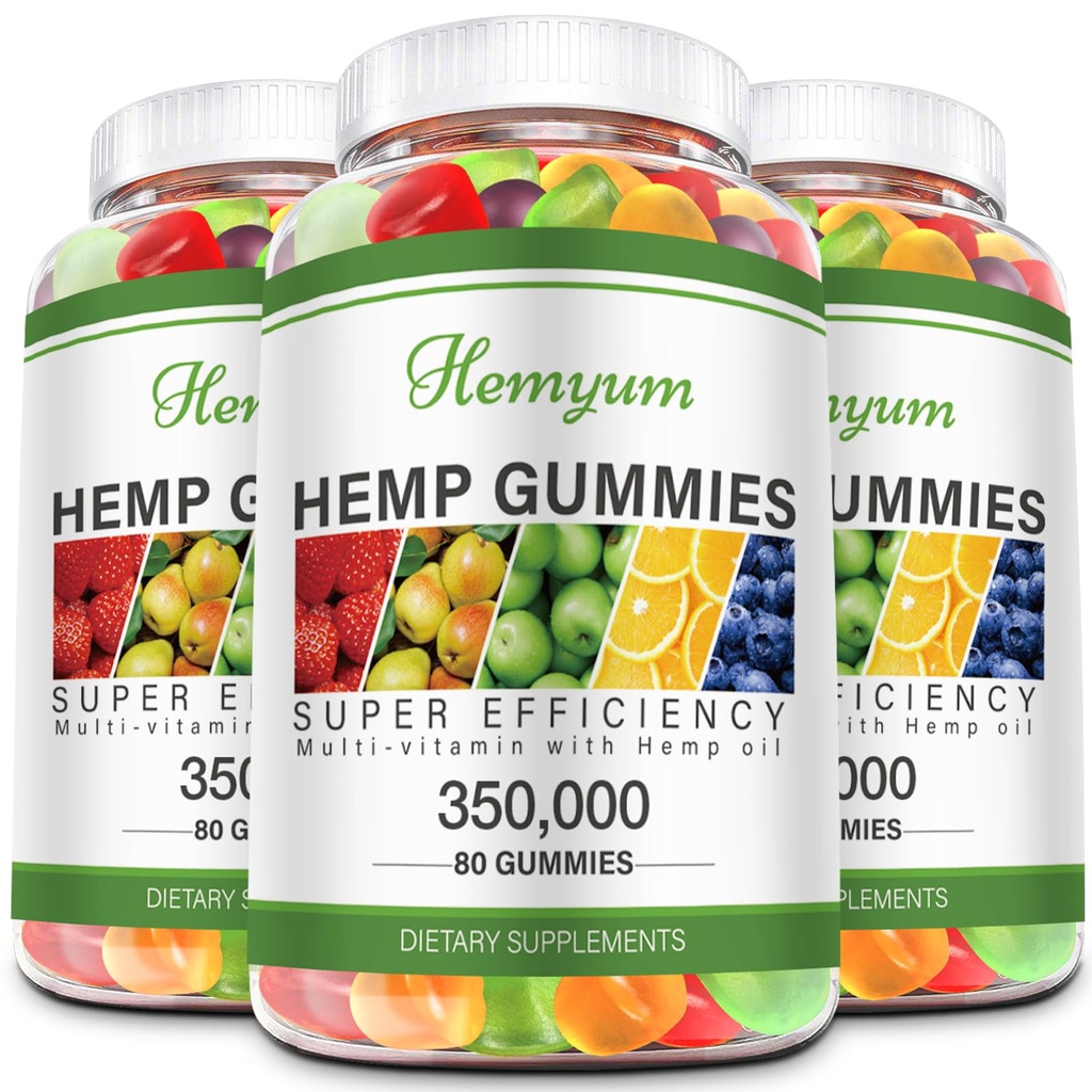 Hemp Gummies 3 Packs High Potency Pure Organic Supplement - with Natural Hemp Oil Extract for Sleep, Pain, Anxiety Gummy Edibles Vegan, Non-GMO