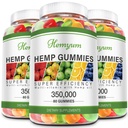Hemp Gummies 3 Packs High Potency Pure Organic Supplement - with Natural Hemp Oil Extract for Sleep, Pain, Anxiety Gummy Edibles Vegan, Non-GMO