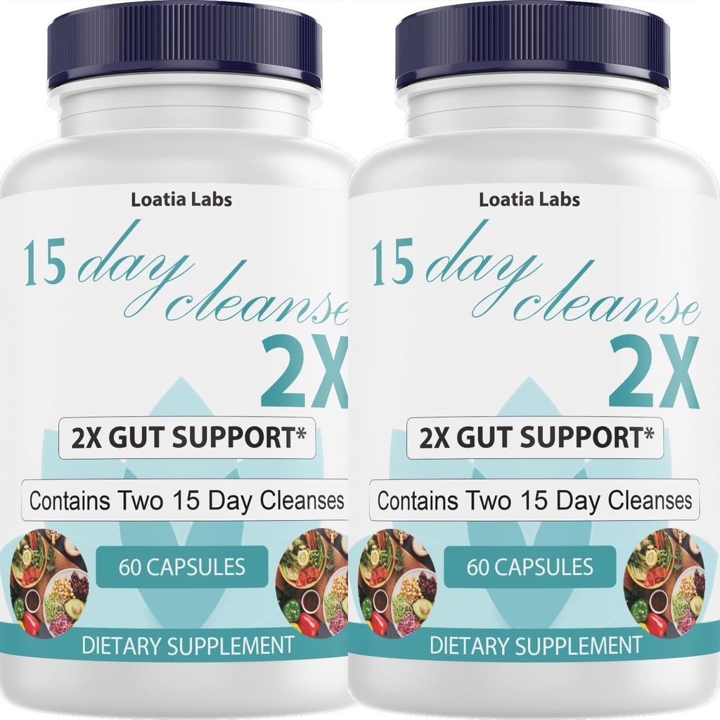 15 dies de neteja en 2X - Doble Gut i Colón - Advanced Gut Clearse Detox per a Dones i homes amb Allfa, Cascara Sagrada, Probiotics i Psylli Husk - No-GMO - Mat a EUA - 60 Falles (2 ampines)