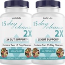 15 Day Cleanse 2X - Double Gut & Colon Support - Advanced Gut Почистете Detox за жени и мъже с Alfalfa, Cascara Sagrada, Probiotics & Psyllium Husk - Non-GMO - Made in USA - 60 капсули (2 бутилки)
