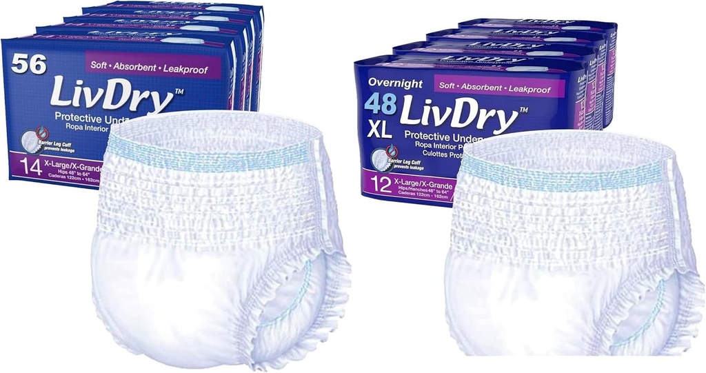 LivDry Unstainence dla dorosłych Bielizna, Dodatkowa Absorbcja z Overnight Comfort Bundle - Bardzo duży, Case