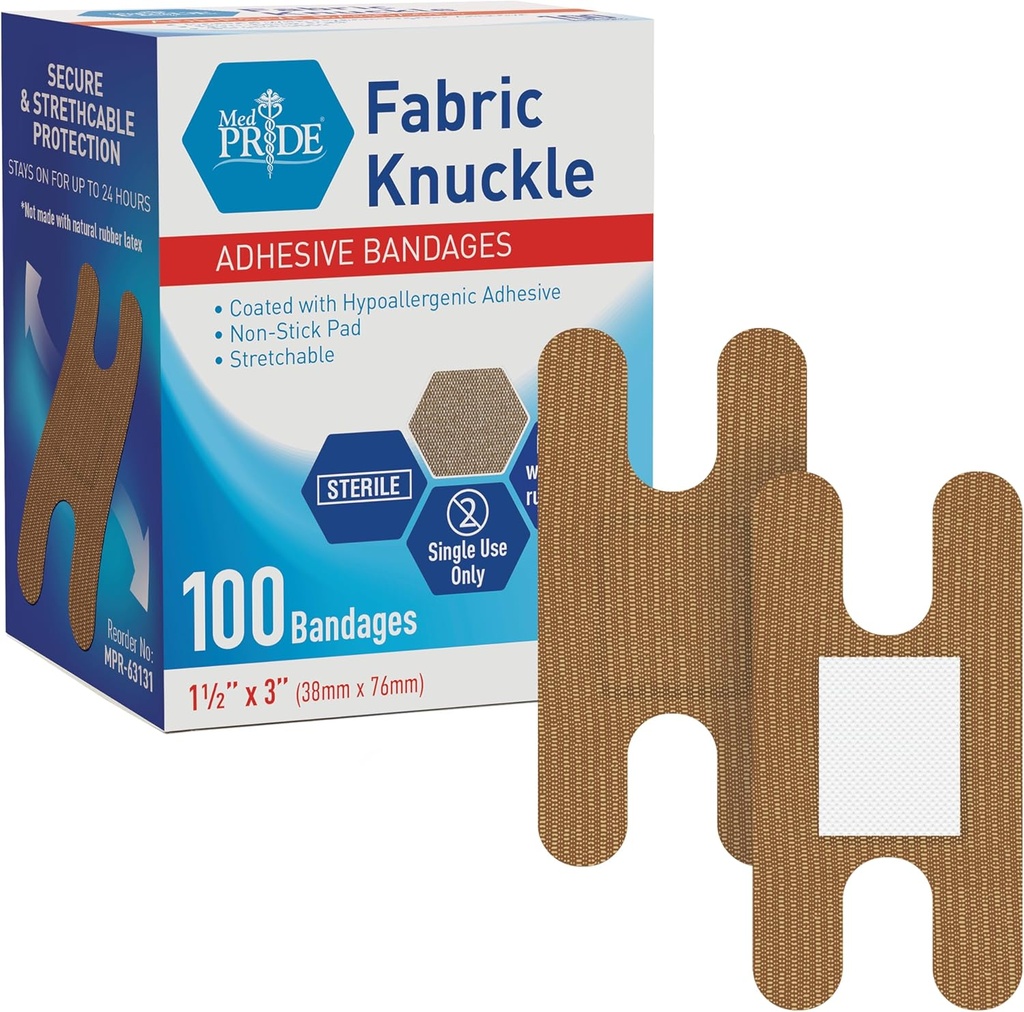 MED PRIDE 100 Sterile in tessuto Fingertip, Finger e Knuckle Bandages – Latex e Rubber Free Hypoallergenic, 1.5in X 3in