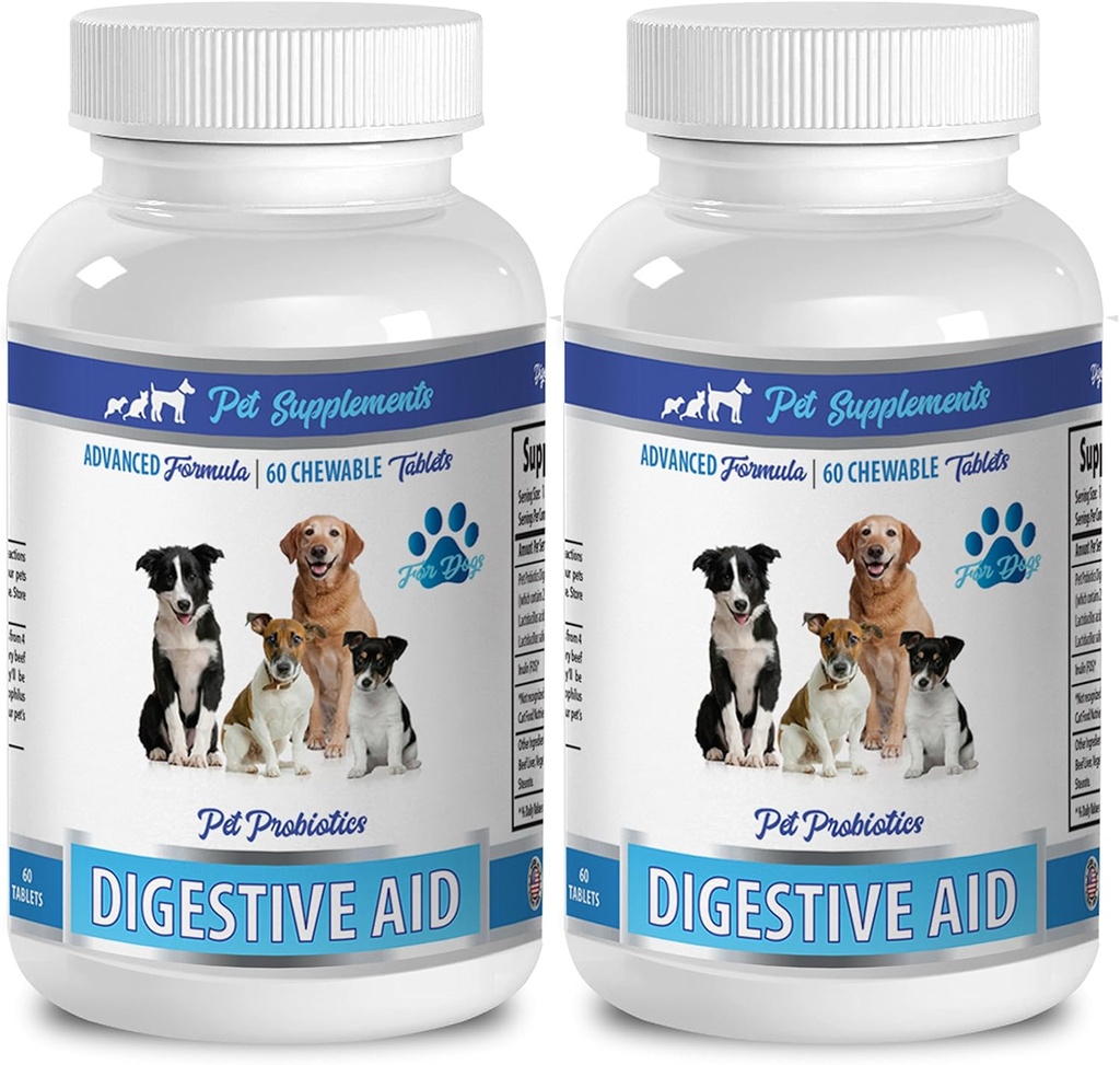 PET SUPPLEMENTARI & NUTRITION LLC Gas Treats - Dog Digestive AID PROBIOTICS - Approccio naturale - Soluzione a cattivo respiro e gas - Counter Diarrhea - Acidus for Dogs - 2 Bottiglie (120 Treats)