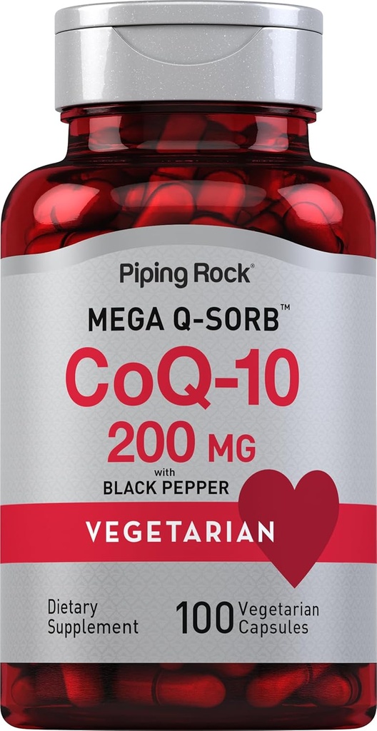 Piping Rock CoQ10 200mg kapslar | 100 piller | med Black Pepper Extract | Coenzyme Q10 Supplement för kvinnor och män | Vegetarisk, icke-GMO, Gluten Free