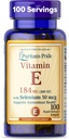 ויטמין הגאווה של Puritan E 184 מ"ג (400 IU) עם Selenium 50mcg, תוסף ויטמין עבור Immune System ו- Antioxidant Health Support, 3 חודשים אספקה, 100 Softgels שחרור מהיר