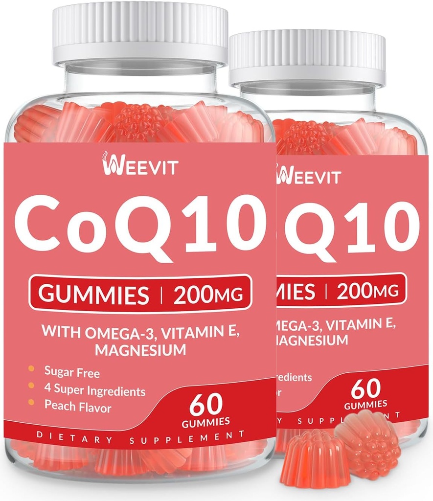 Sugar Free CoQ10 Gummies 200 MG, Coenzym Q10 (Ubiquinone) Gummies for voksne, Co Q10 Supplement med Omega-3, Magnesium, Energi, Brain Support