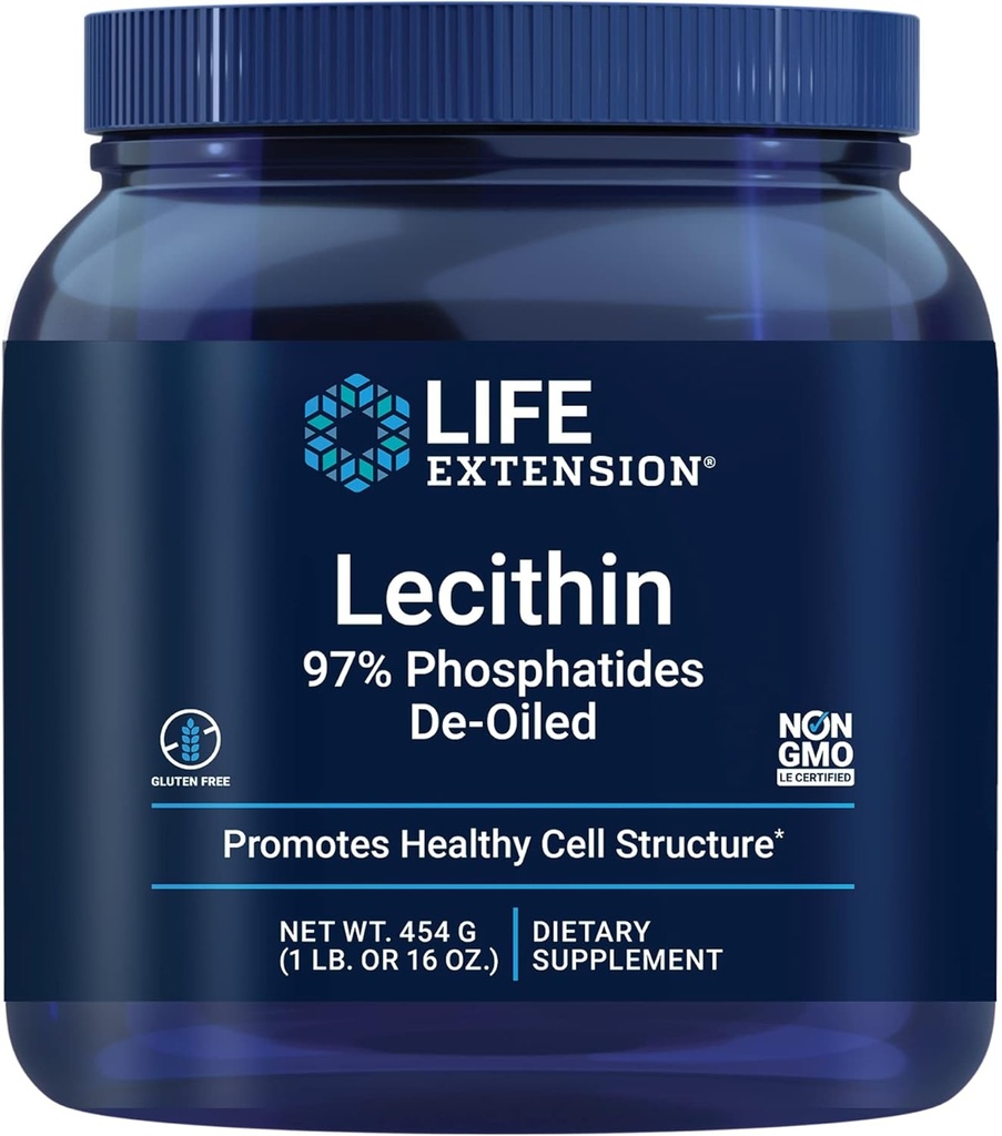 Levensverlenging Lecithin, bevordert gezonde celstructuur en functie in het brein, Glutenvrij, Niet-GMO, Vegetarisch, 454 Gram