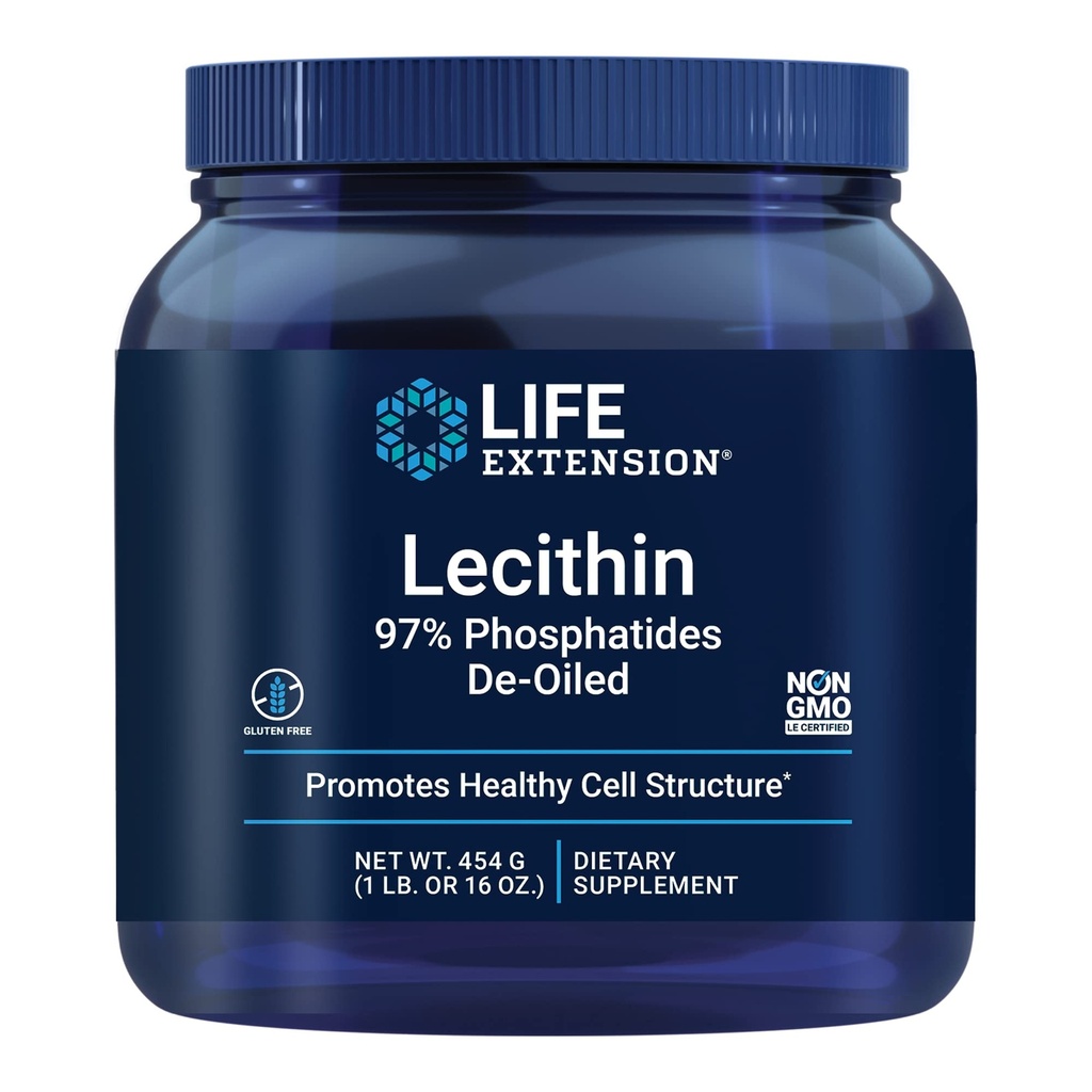 Life Extension Lecithin, Promotes Healthy Cell Structure and Function in the Brain, Gluten Free, Non-GMO, Vegetarian, 454 Grams
