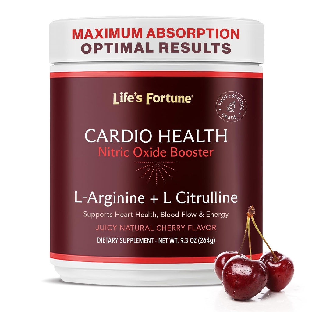 Life's Fortune 5000mg L- Arginine Supplement Powder & 1000mg L-Citrulline, High Potency Nitric Oxide Health Booster, Endurance, Workout Performance, Natural Cherry Flavor (20 Servings)