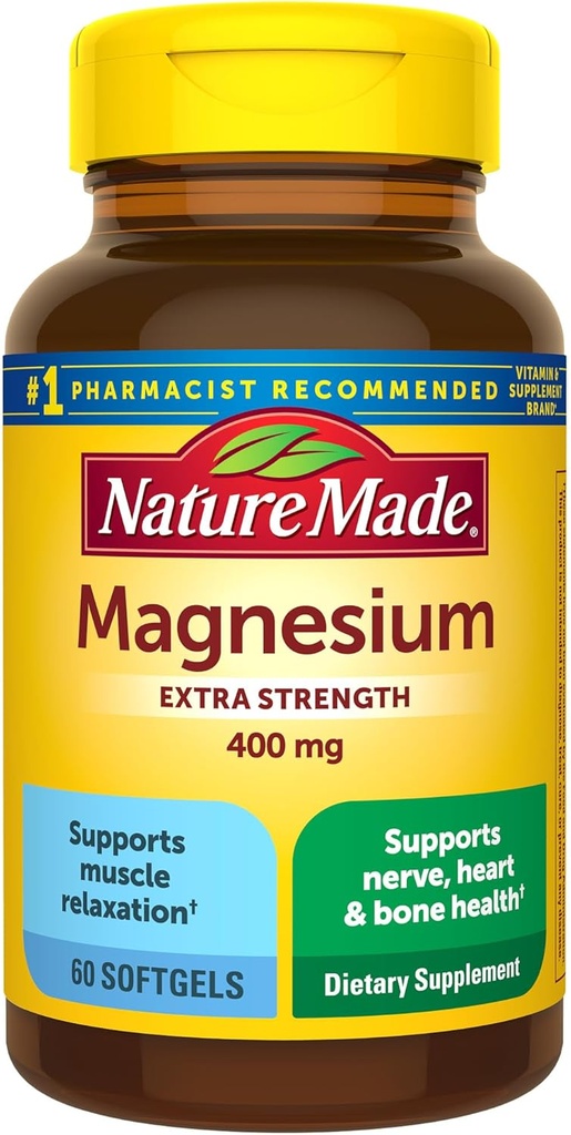 Nature Made Magnesium Oxide 400 мг Softgels, Extra Strength Magnesium Supplements for Men and Women, Support for Muscle, Nerve, Bone and Heart, 60 Day Supply