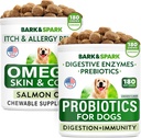 Dog Probiotics Chews + Omega 3 for Dogs Bundle - Gas, Diarrhea, Constipation, Upset Stomach Relief + Allergy and Itch Relief - Digestive Enzymes + Prebiotics + Omega 3 - Skin and Coat Support