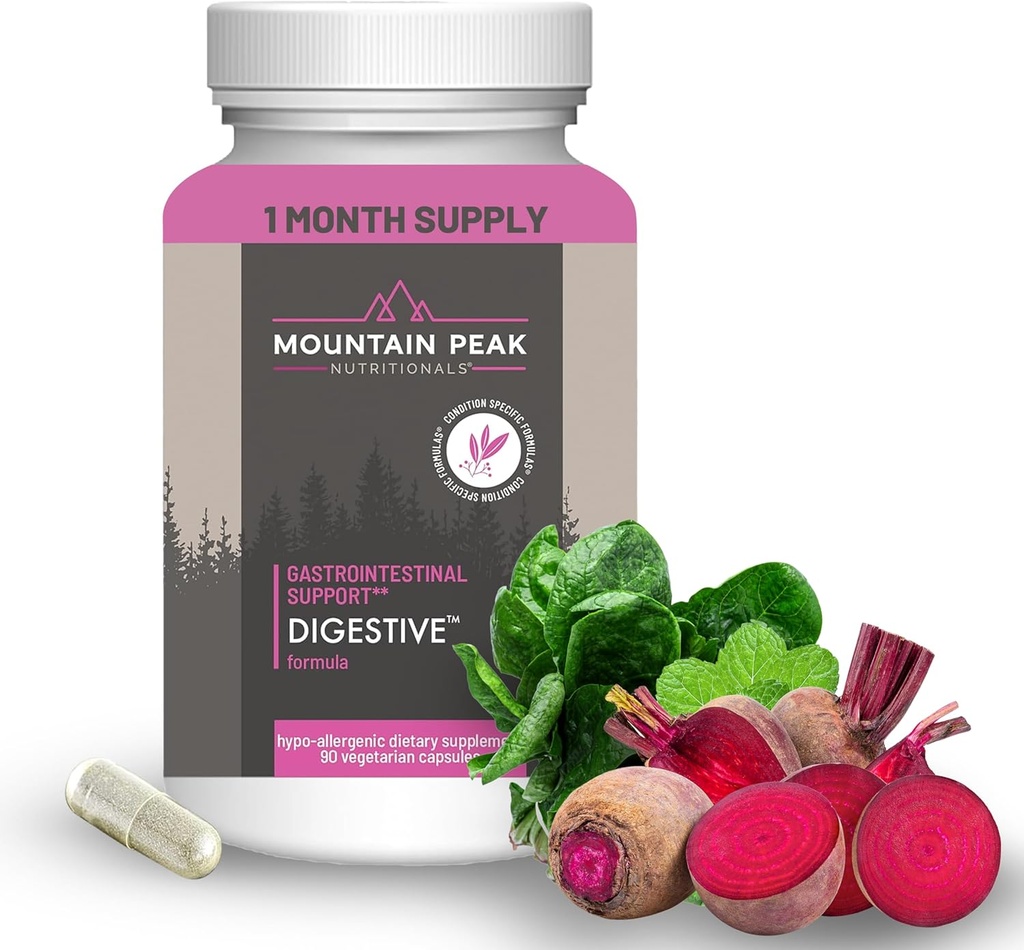 Mountain Peak Nutritionals Tráviace enzýmy a probiotiká pre úľavu od zdravia a chuti do jedla - Advanced Digestion Supplement w/ 12- Strain Probiotic Blend & Betaine HCl (90 Vegetariánske kapsuly)