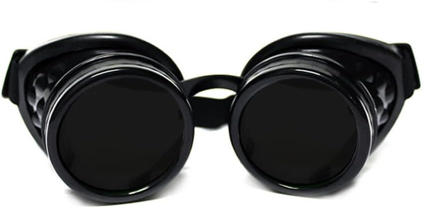 GloFX Steampunk Goggles Tinted - Rave EDM Festival Accessories - Gothic Cosplay Welder Goggles - Black Goggles with Dark Tint Lenses