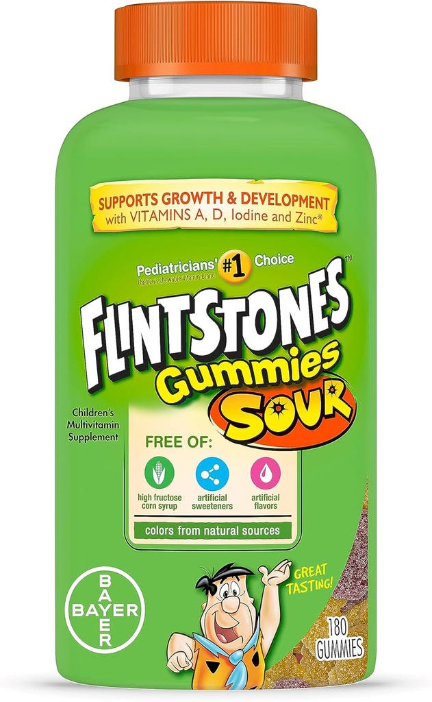 Flintstones Sour Gummy Вітаміни для дітей, Діти Multivitamin Gummies з вітамінами C, B6, B12, A & Вітамін D, Підтримка зростання та розвитку дітей, 180 граф