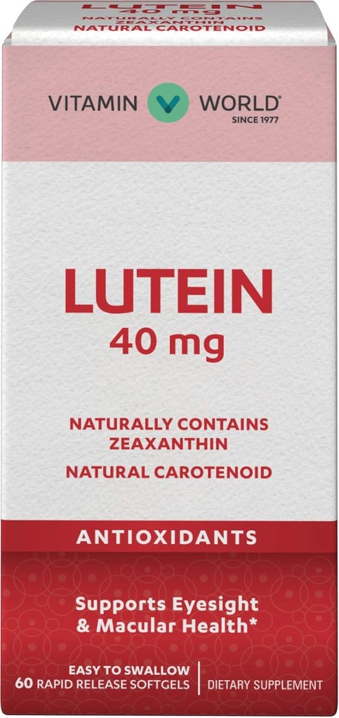 Vitamiin World Lutein 40mg 60 kiire vabastamise Softgels, silmade tervis, nägemine, antioksüdant