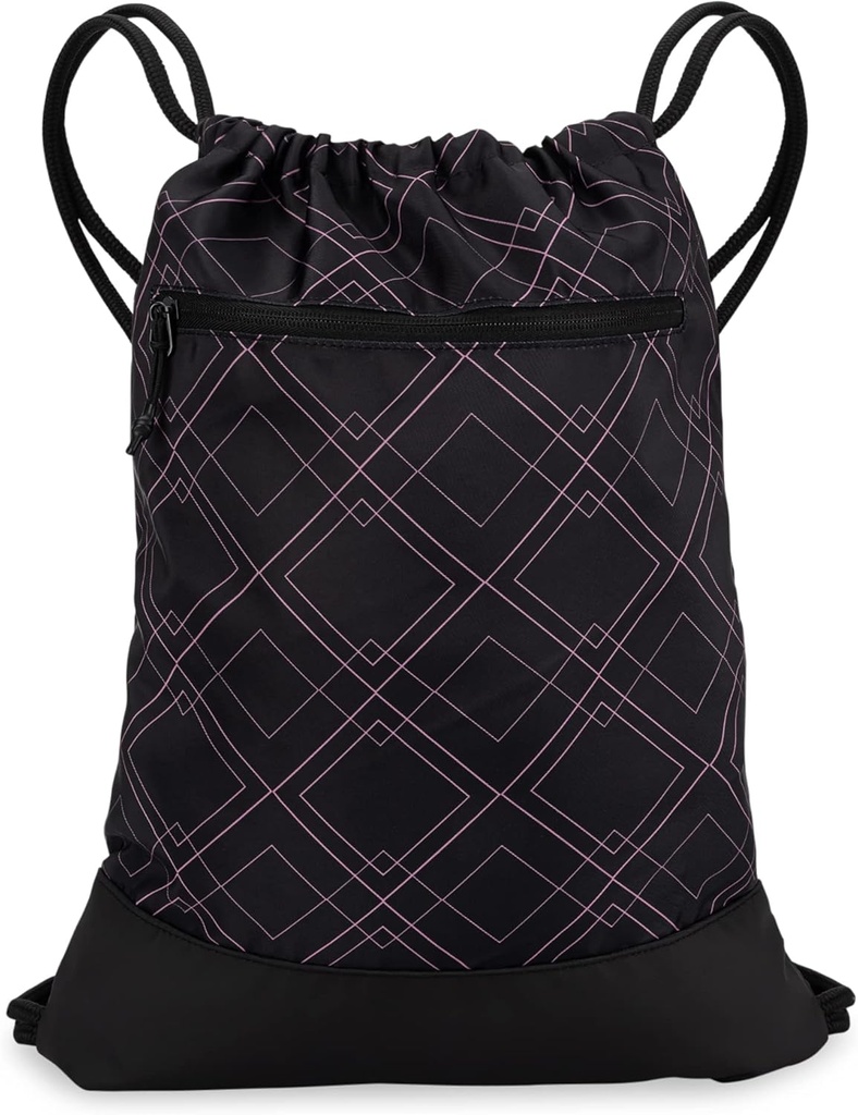 Drawstring Gym Tasche für Frauen | Durable Leichte Fitness-Studio Cinch Rucksack mit Grafik-Designs | Toll für den Fitness- und Sport | Schwarz/Rose - Geometric