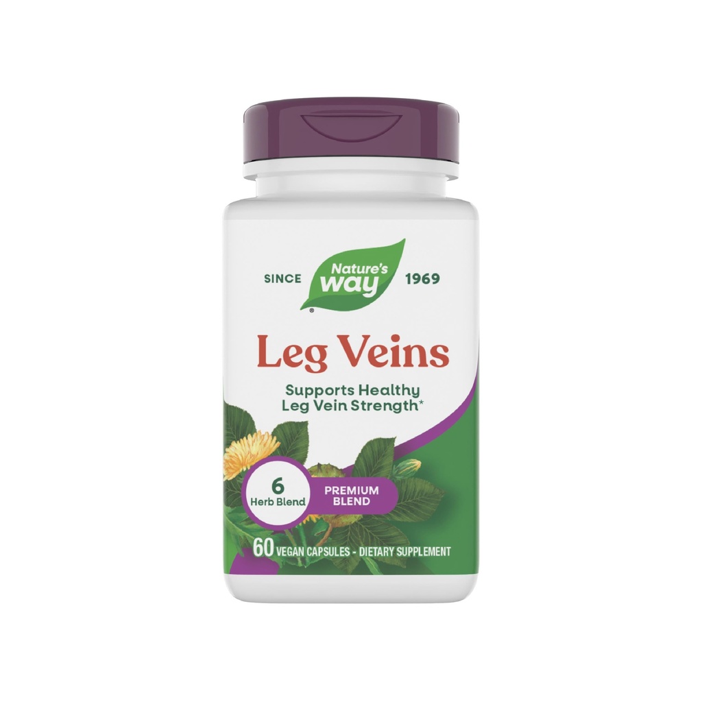 Nature's Way Leg Veins, Supports Healthy Leg Vein Strength*, 6-Herb Blend, Horse Chestnut Extract and Dandelion Supplement, Gluten Free, 60 Vegan Capsules (Packaging May Vary)