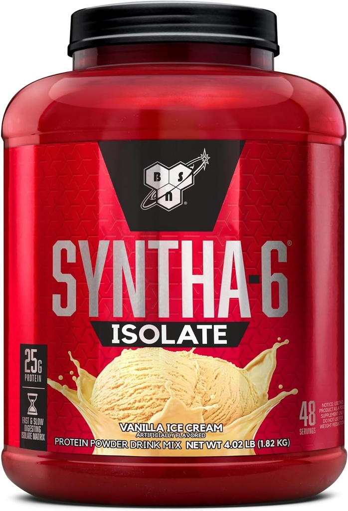 BSN SYNTHA-6 ISOLATE 蛋白粉, Whey 蛋白质隔离剂, 牛奶蛋白隔离剂, Flavor: Vanilla Ice Cream, 48 series