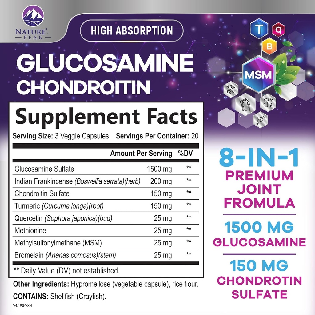 Glucosamina Chondroitin MSM ParIra suplementari 2100mg - amb Solucosamina Sulfate, Turmerica, Boswellia, Quercetin i Bromein La natura extra Flexi, Motivitat i suport a la Parinta, 60 Capules