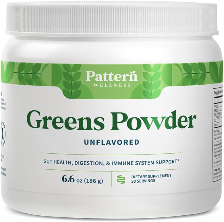 Patró de Verds Powder Superfojod Kon amb Antioxidant, Digestidor Enzyme, Fiber, Probiotics i Adaptogen Gt, Digestiva i Imnede Salut 30 Servings - 6, 6 oz (Unlavor)