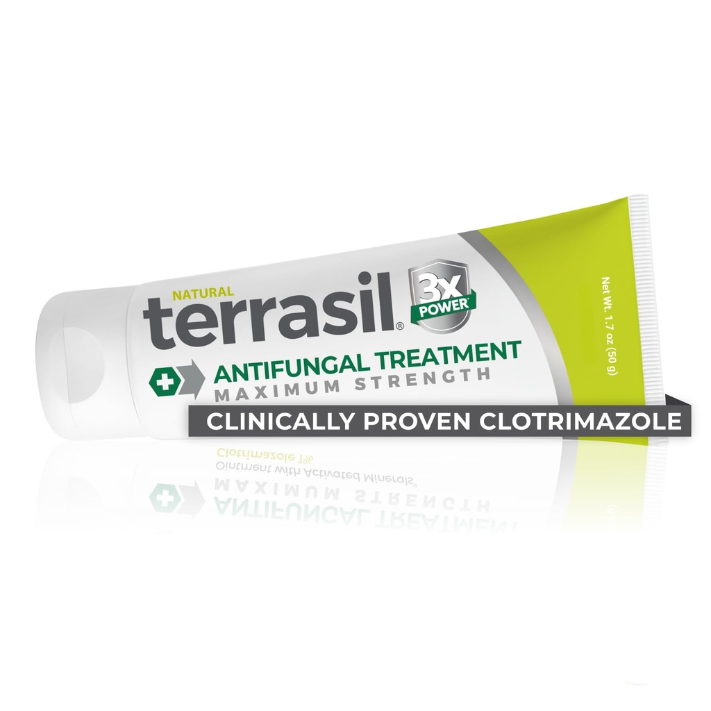 terrasil Clotrimazole Antifungal Cream, Relief for Fungal Yeast Infection, Athletes Foot Treatment, Jock Itch Ringworm, Men & Women, Natural Ingredients, Anti Fungal Cream for Skin and Feet (1.7oz)