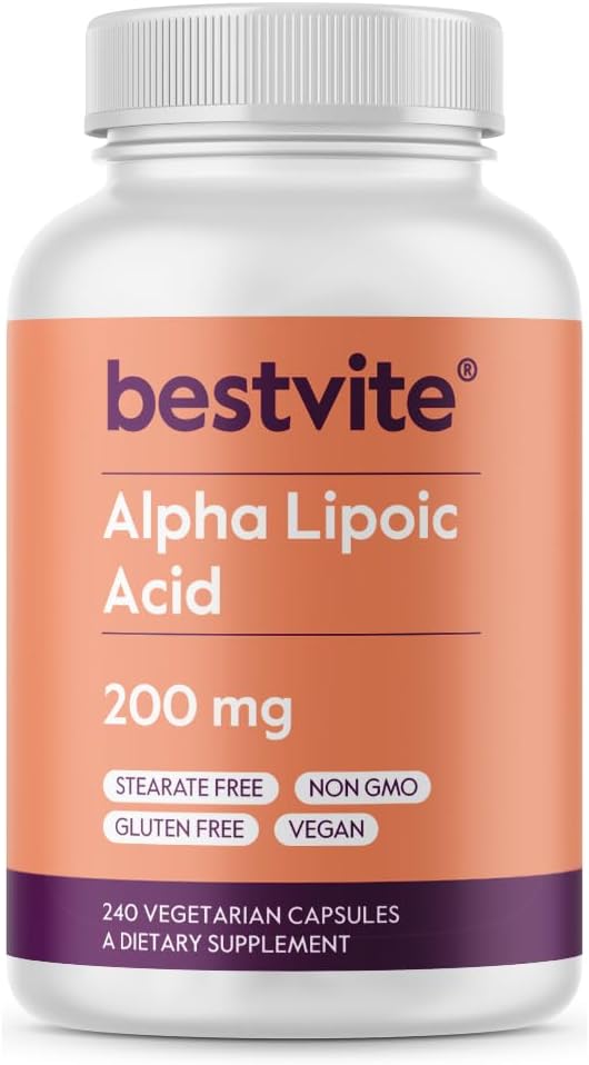 BESTVITE alfa lipoična kislina 200 mg (na kapsulo) (240 vegetarijanskih kapsul) - brez stearat - brez glutena - brez GSO