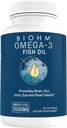 BIOHM Omega-3 Fish Oil (2500mg, 60 Softgels) High Potency 860mg EPA & 630mg DHA, Omega 3 rasvahappo täydentää tukea aivojen, nivelten, silmän, maksan ja Gut Health, kestävästi lähde