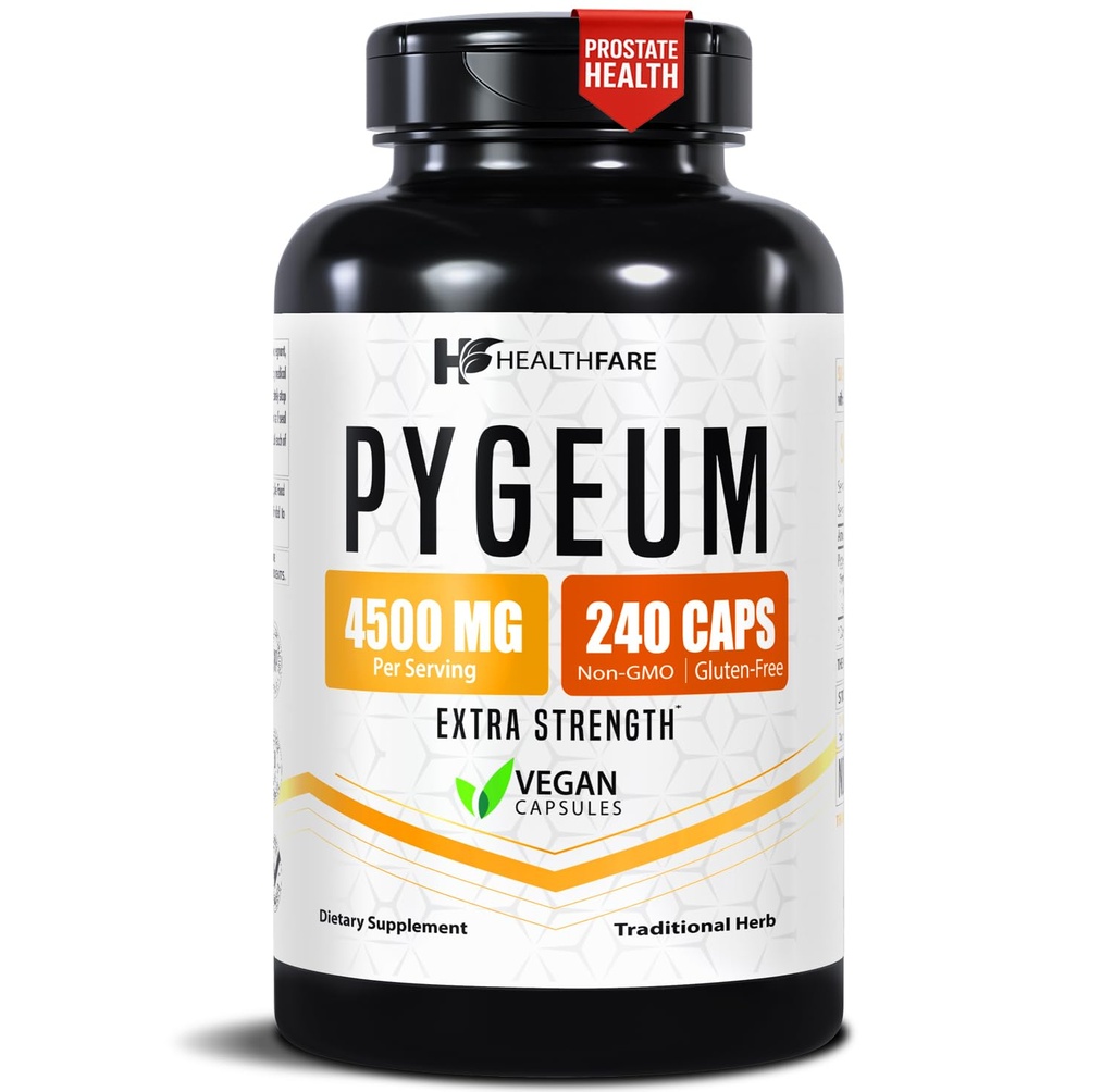 Healthfare Pygeum Supplement, 4500mg | 240 Vegan Capsules | Ultra Standardized Bark Extract | Herbal Supplement | Non-GMO & Gluten-Free | Made in the USA