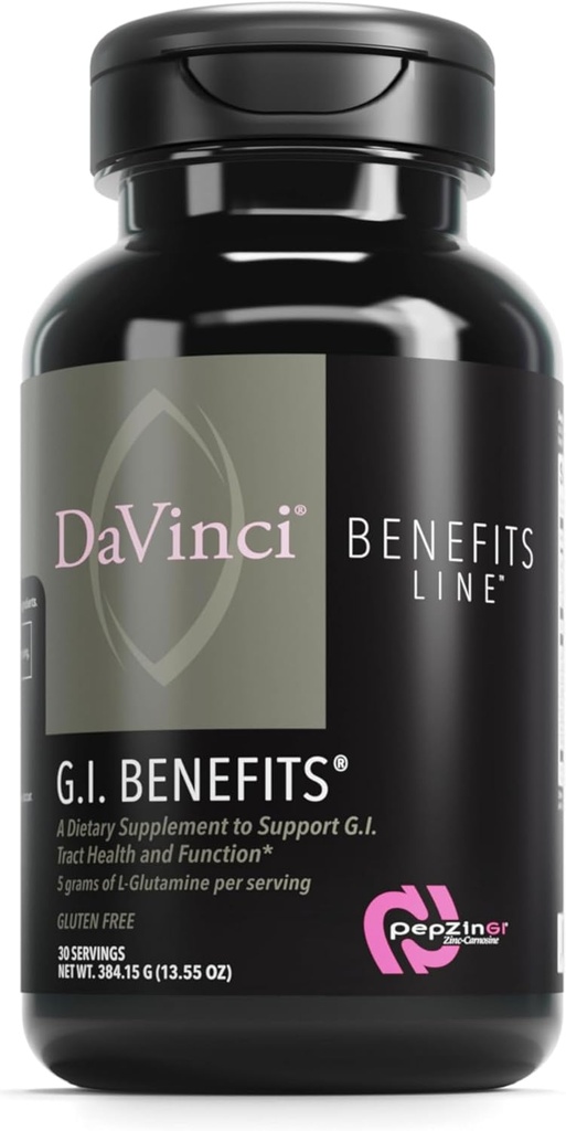 DAVINCI Labs GI Beneficios - Suplemento de saúde Digestivo en po con Zinc & L-Glutamina * - Soporte de sistema inmunitario e dixestión saudable * - Suplemento de saúde para homes e mulleres - 30 servizos (384.15 g)