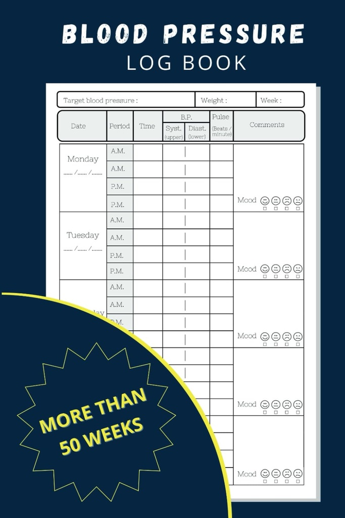Blood Pressure Log Book: Simple Daily tracker para gravar e controlar a presión arterial na casa
