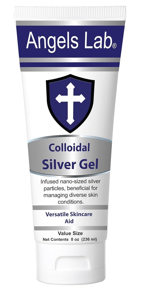 Angels Colloidal Silver Gel Nano Silver Gel Weund Care - Unscented Healing Oquire for Burns, Sunburns & Irristed Skin - 8oz Formula