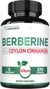 Berberin dengan Tambahan Cinnamon Ceylon - 1500mg Ekstra untuk Sistem Imune, Kesehatan Digetical, Manajemen Tubuh & Energi - 270 Kapsul - Bebas, Non-GMO