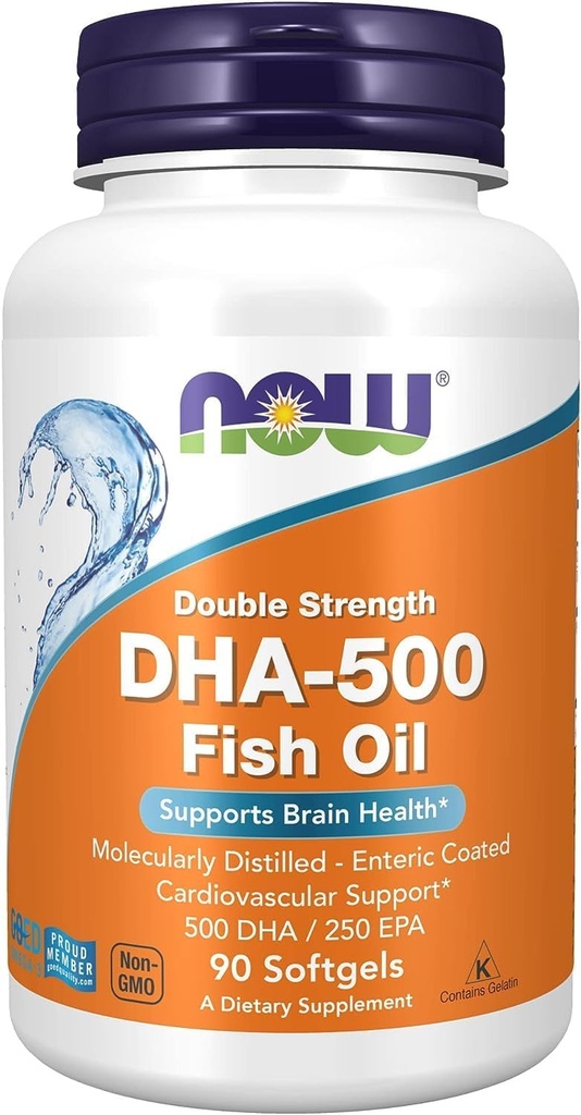 Сега храни DHA- 500 mg поддържа Cognitive функция, 90 sgels