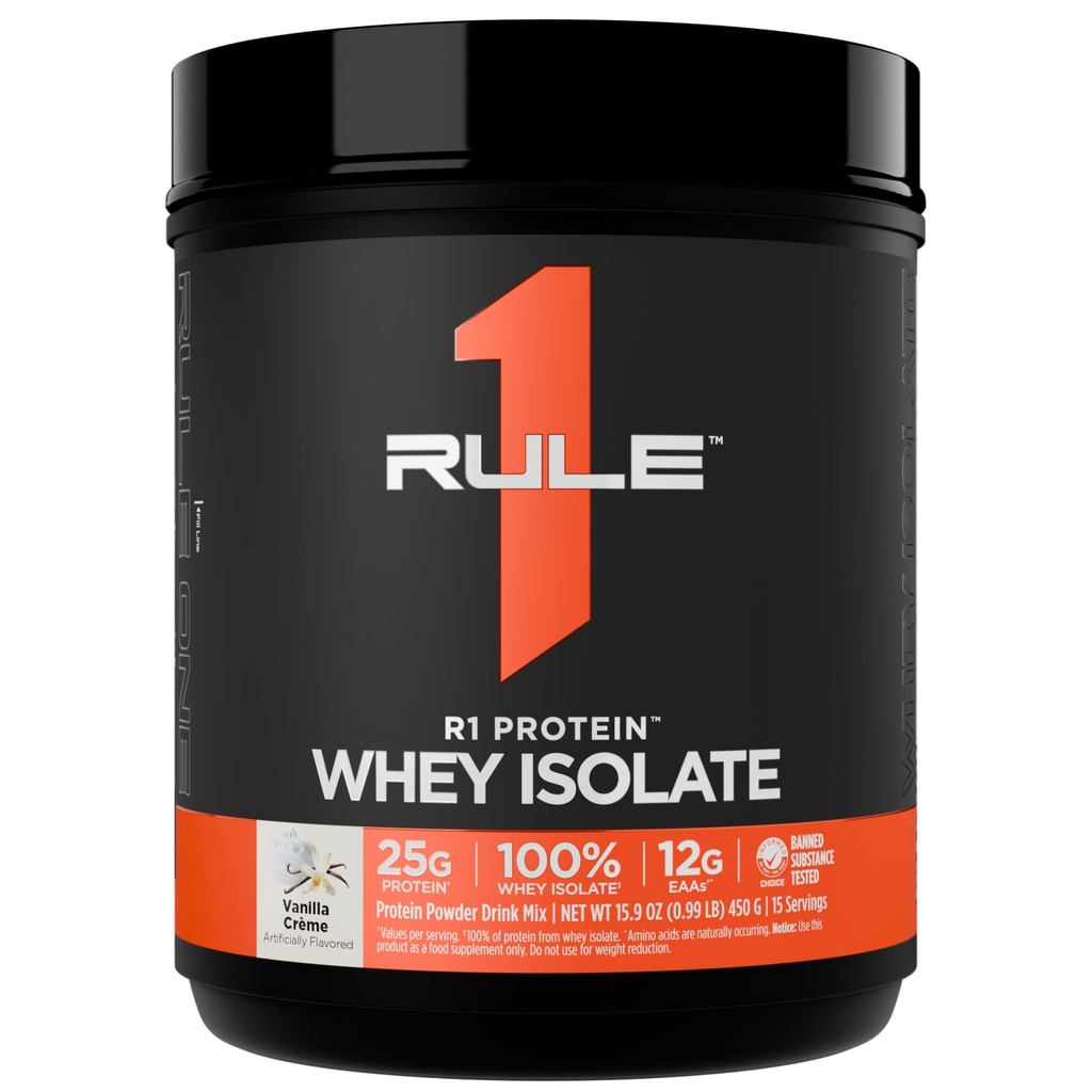 Rule 1 Proteins R1 Protein Whey Isolate - with 25g Protein & 6g BCAA Exclusively from Isolated & Hydrolyzed Sources for Workout Recovery (1 Pound, Vanilla Creme)