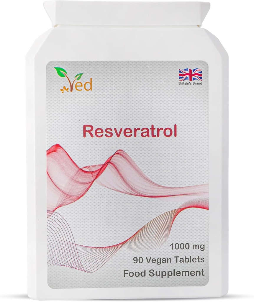 Ved RESVERATROL 1000 mg 90 Tablet, Potent Antioksid və, Anti-Aging, Cardiovascular Support, Şişe başına 90 gün təchizatı.