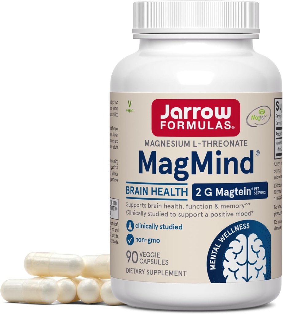 Jarrow Formulas MagMind - 90 Kapsułek - Zawiera magnez L- Threonian (Magtein) - Wspiera zdrowie i funkcje mózgu - 30 Służenia