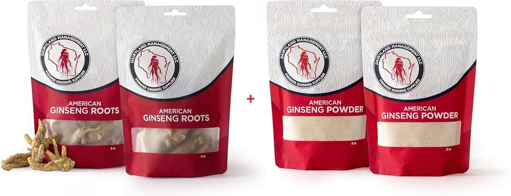 Dairyland American Ginseng Roots and Powder - 16 oz Pack Каждый из Wisconsin Ginseng - Прямо от фермера до потребителя