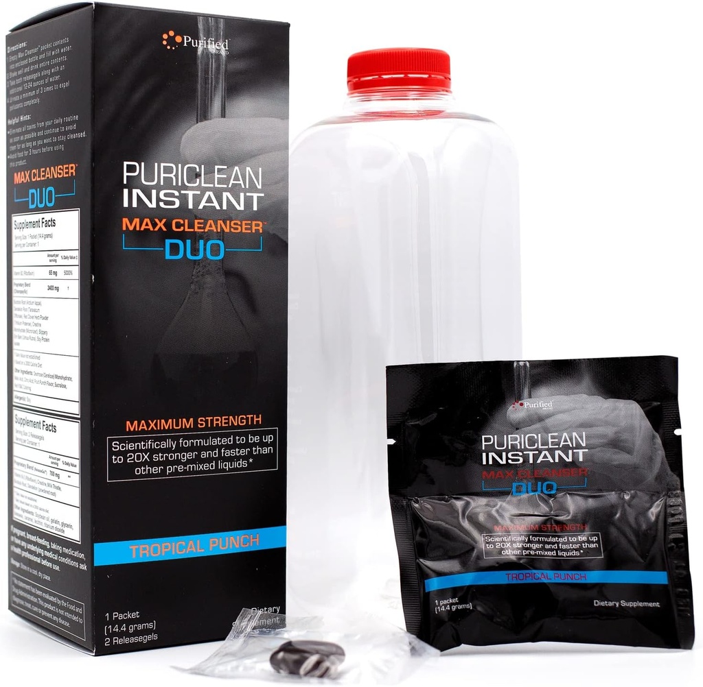 Wellgenix Puriclean Instant Max Cleanser Duo, 20X Stipresnis greitai veikiantis milteliai ir minkštieji, Tropical Punch Schilow, Premium Žolinių Cleanse Detox, Idealiai tinka Extreme Toxin Levels, 1 Packet & 2 Releasegels