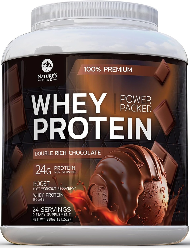 Premium 100% Whey Protein Powder 24g, dvojno bogata čokolada, Napredni izolat proteinov za mišično rast, regeneracijo in imunski sistem podpora, Brez dodanega sladkorja, za Shakes & Čokoladni napitki - 24 Serving
