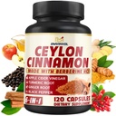 Ceylon Cinnamon Capsules with Berberine HCl, Apple Cider Vinegar, Turmeric, Ginseng, Black Pepper - 120 Count