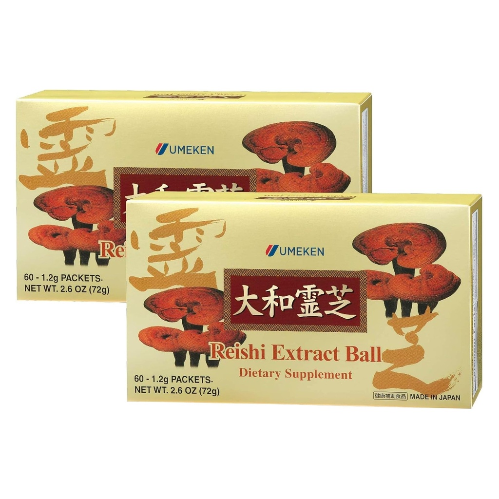 Umeken Reishi Mushroom Extract Balls, Concentrated, Japanese Reishi Mushroom Supplement with Beta Glucan, Concentrated in Ball Format, 4 Month Supply, 60 Packets, Pack of 2
