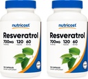 חומרים מזינים Resveratrol 700 מ"ג; 120 קפסולות ירקות - 50% Trans-Resveratrol (2 בקבוקים)