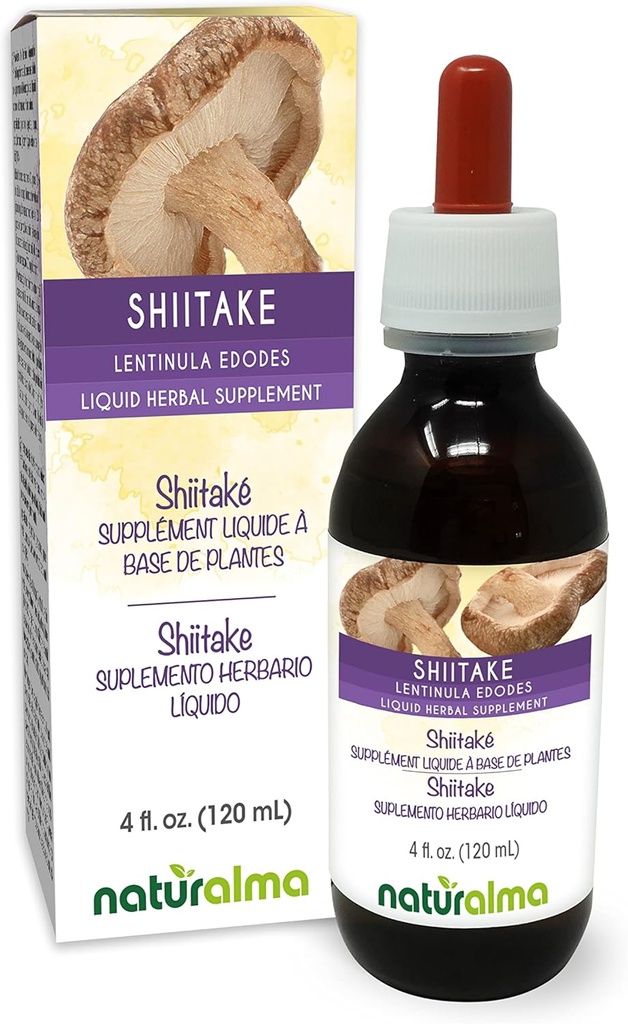 Naturalma Shiitake (Lentinula edodes) Fungos ou cogumelos sem álcool Tintura 4 fl oz líquido Extrato em gotas de ervas Suplemento Vegan