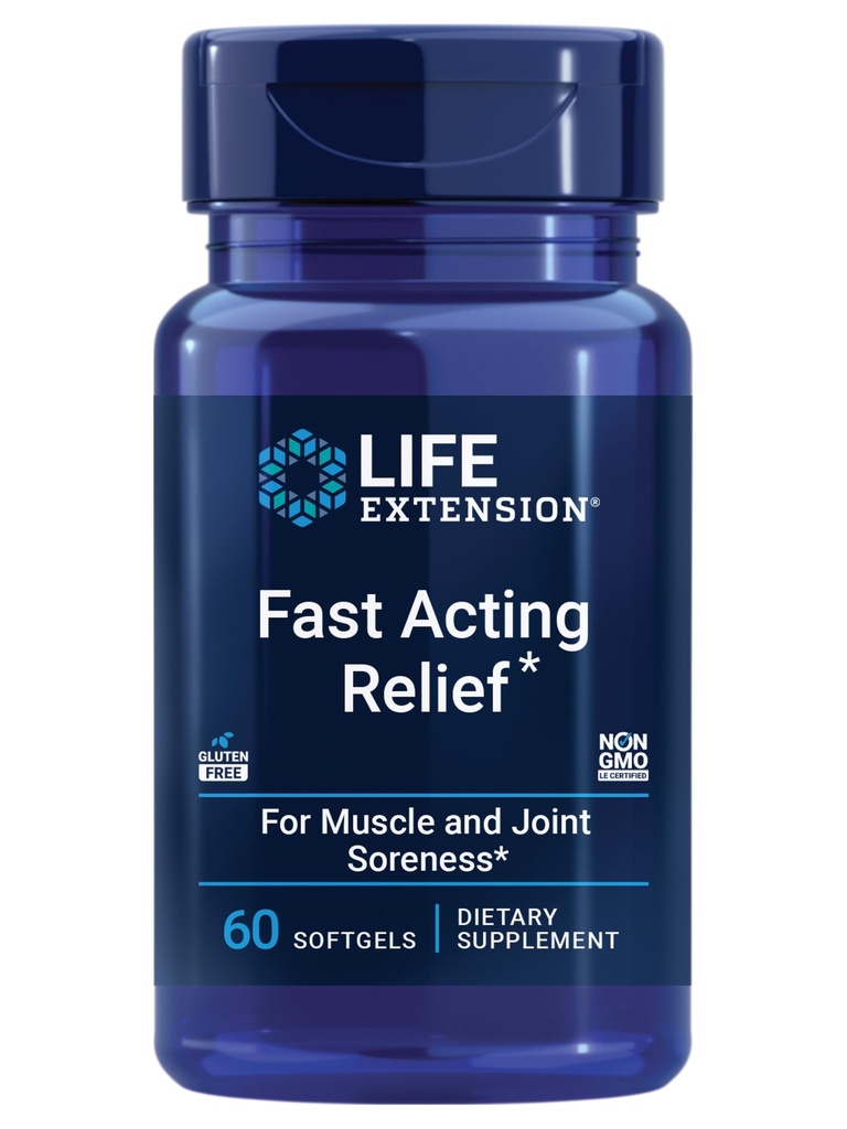 Life Extension Fast Acting Relief, Black Sesame Seeds, Turmeric, Boswellia, Joint Support Supplement, Quick Relief for discomfort in Bones, Joints & Muscles, Gluten-Free, Non-GMO, 60 softgels