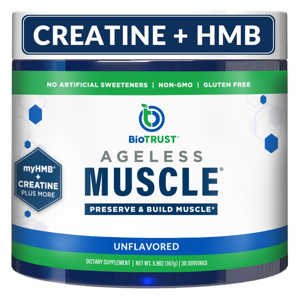 BioTrust Ageless Muscle Builder - Creatine HMB Powder with Vitamin D3 & Betaine - Build & Preserve Naturally Declining Muscle Mass & Strength - Unflavored, 30 Servings