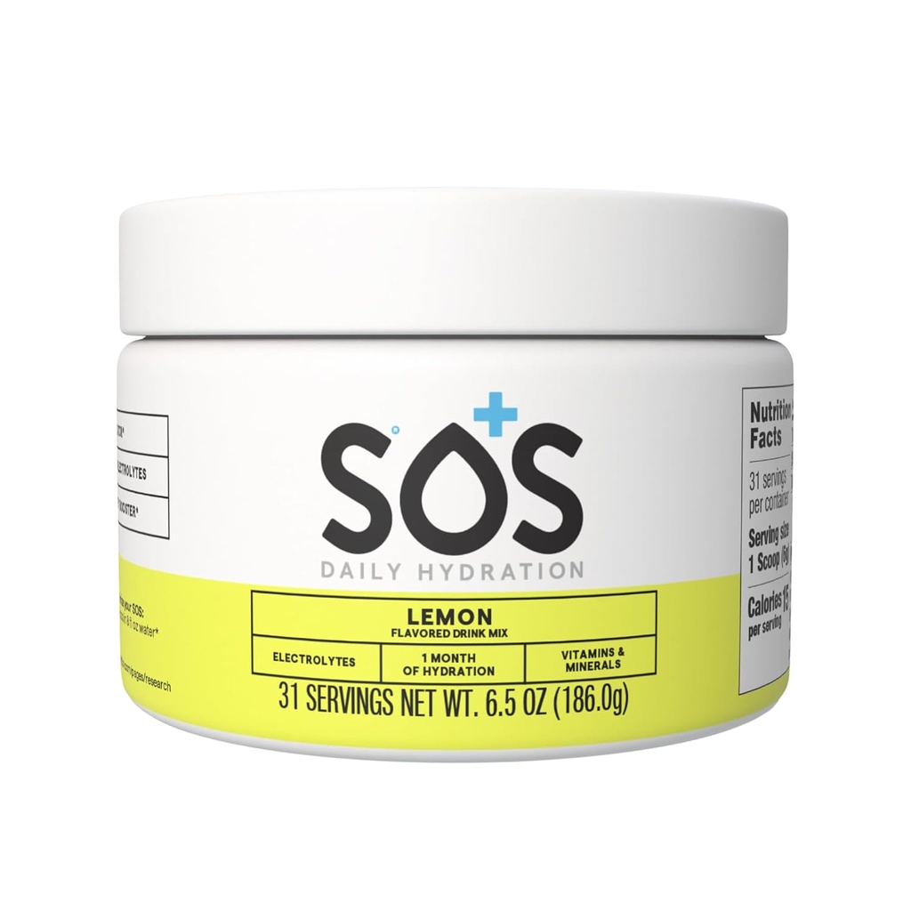 SOS hydrotion Electrolyte אבקת לשתות לערבב | Bulk 31 משרתים | נמוך סוכר | 15 Calorie Keto-Friendly & Rapid Rehydration