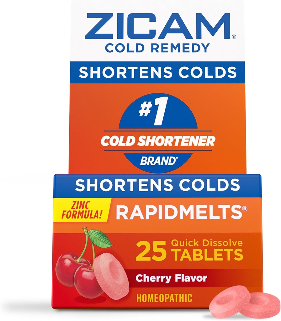 Zicam Cold Remedy Cynk Rapidmelts, Cherry Flavor, Homeopatyczne, Cold Shorting Medicine, Skróty zimnego czasu trwania, 25 Hrabia