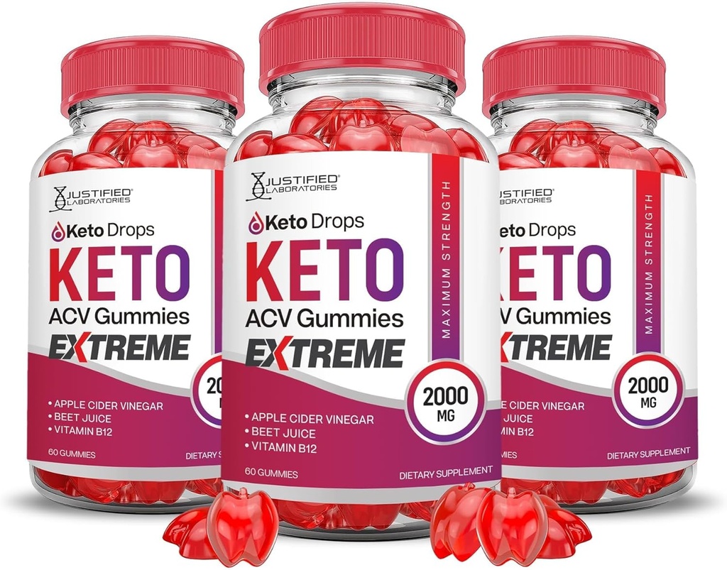 Justifiked Laboratories (3 Pack Keto Drops Keto ACV Gummies Extreme 2000MG Keto Drops Keto Gummies Advanced Formula Apple Cider Ocogar with Pomegranate Beet Juice Powder B12 Vegan Non GMO 180 Gummy