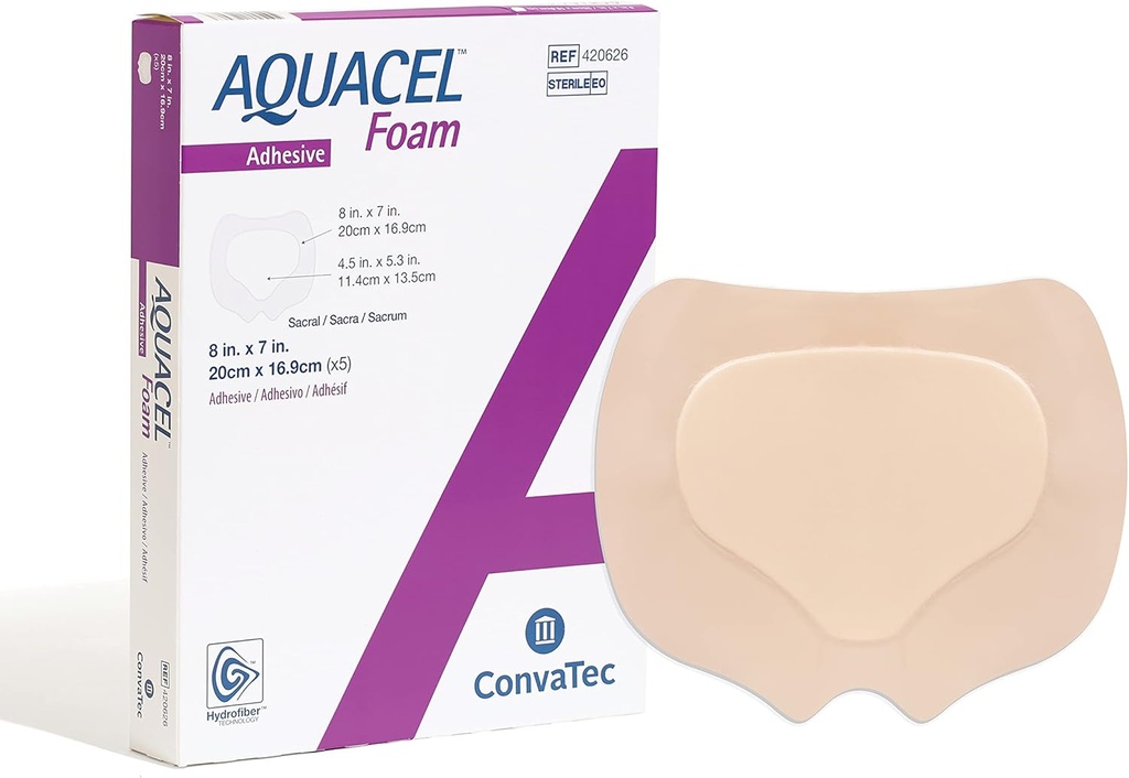 ConvaTec Aquarcel Folam 8 "X7" Saccul Histing with Constia Gel Adhesive, Water, Flexbel, ปริญญาแพทยศาสตร์กับเทคโนโลยีไฮโดรฟีเบอร์, Sterile, Rectangle, 5 ctbox